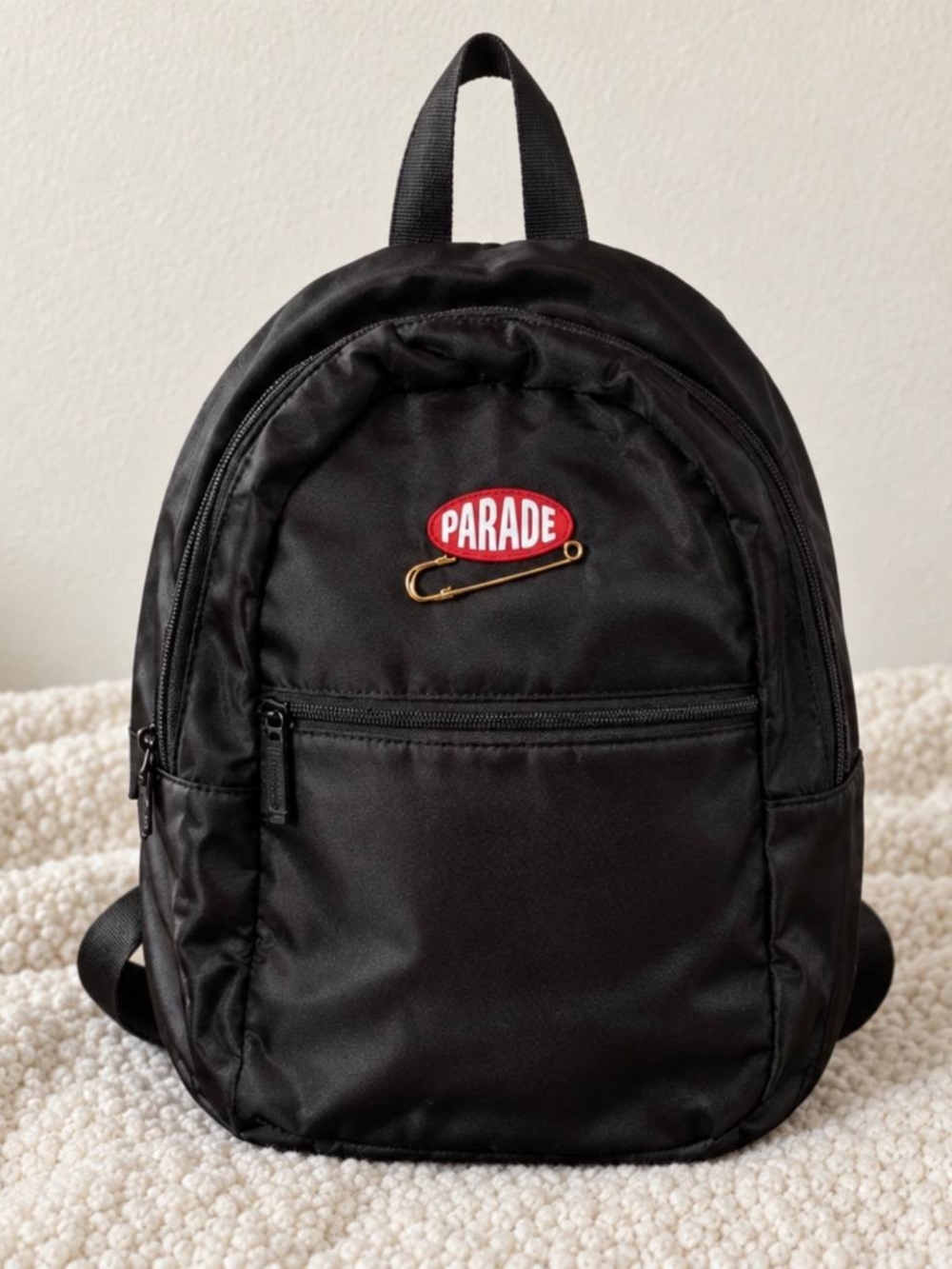 Black Mini Backpack with Safety Pin Accent